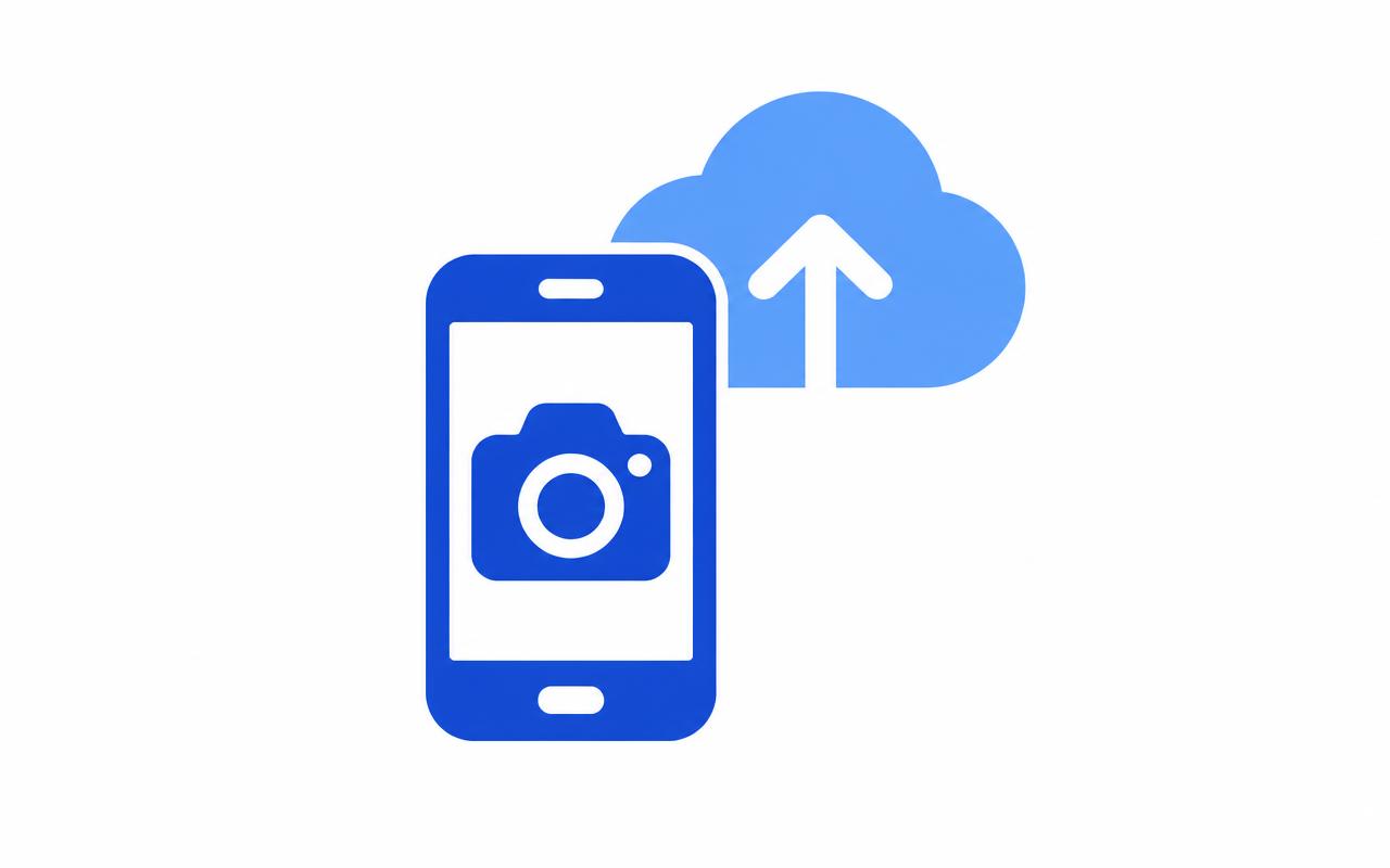 Icon of a phone camera with a cloud upload arrow
