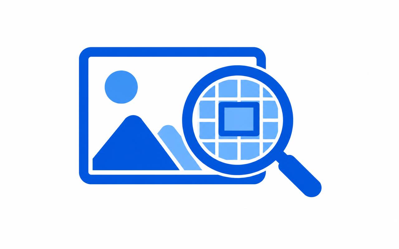 Icon of a magnifying glass inspecting a gridded photo region