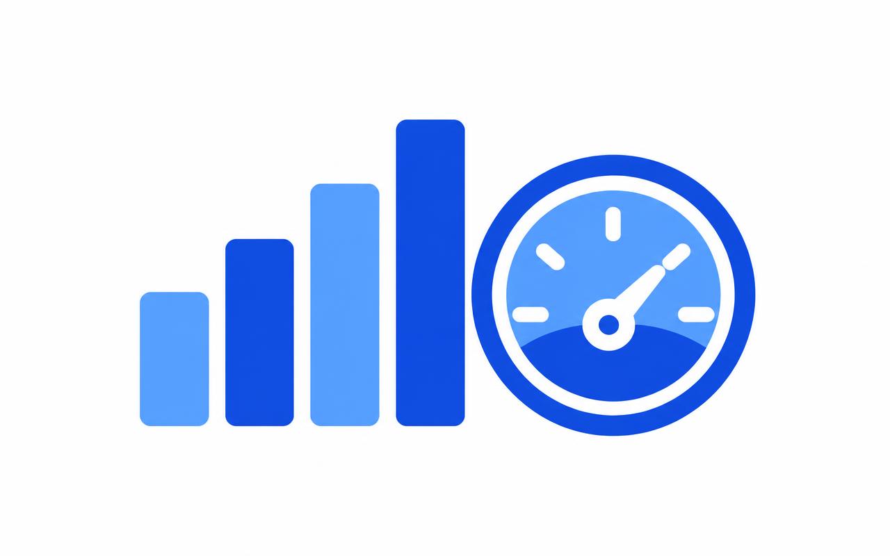 Icon of a bar chart beside a confidence gauge